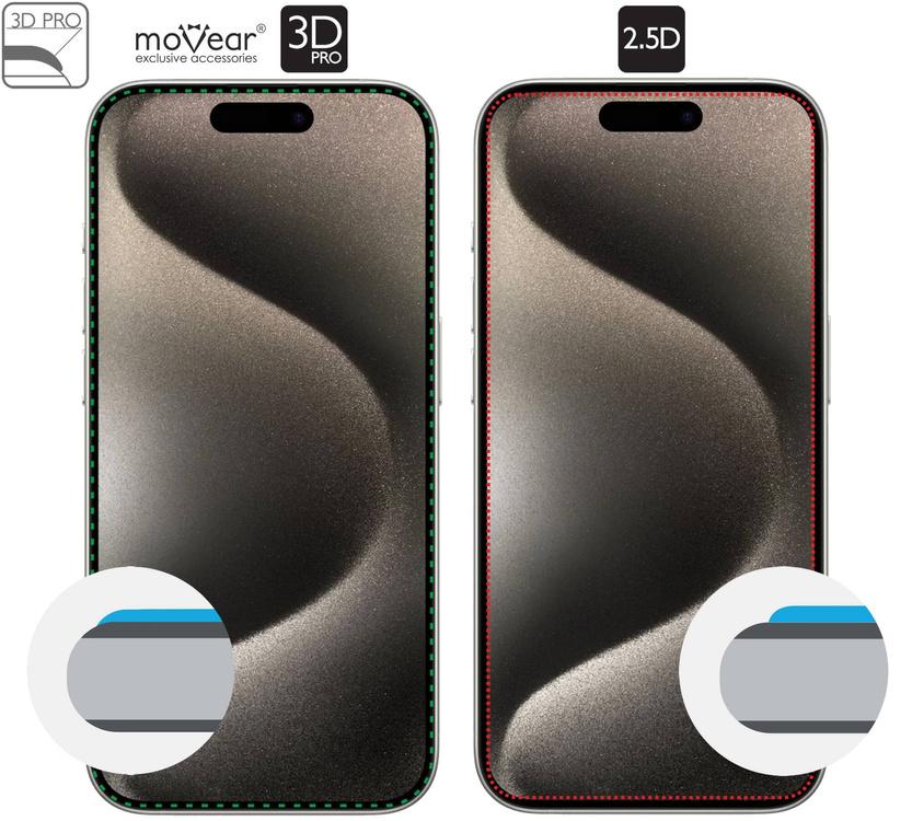 2 Stk. | moVear mBOX GLASS mSHIELD 3D PRO für Apple iPhone 15 Pro (6.1") (einfache Installation)