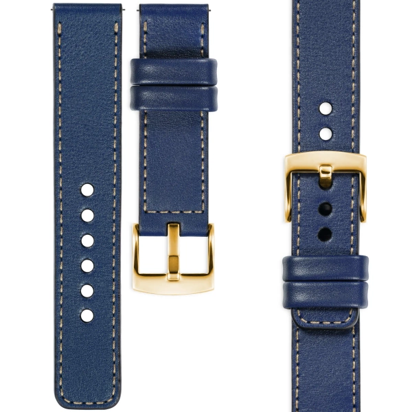 moVear Prestige C1 18mm Uhrenarmband aus Leder | Navy blau, Navy blau Nähte [Größen XS-XXL und Schnalle zur Auswahl]