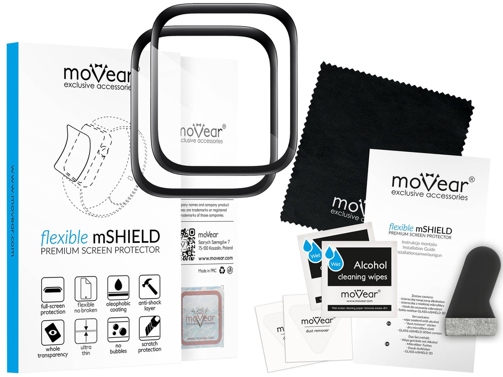 2 pcs. | moVear flexible mSHIELD 3D PRO for Apple Watch 6/5/4/SE (44mm) (1.78"). Armored hybrid glass.