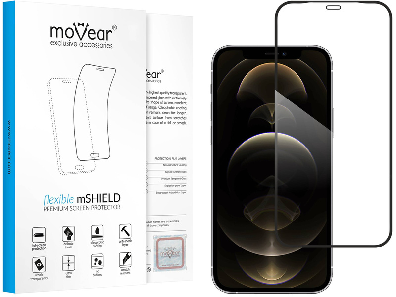 moVear flexible mSHIELD 2D for Apple iPhone 12 Pro Max (6.7"). Armored hybrid glass.