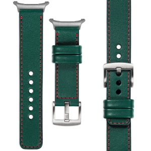 moVear Prestige C1 24mm Bottle green Leather strap for Samsung Galaxy Watch Ultra | Bottle green stitching [sizes XS-XXL and buckle to choose from]