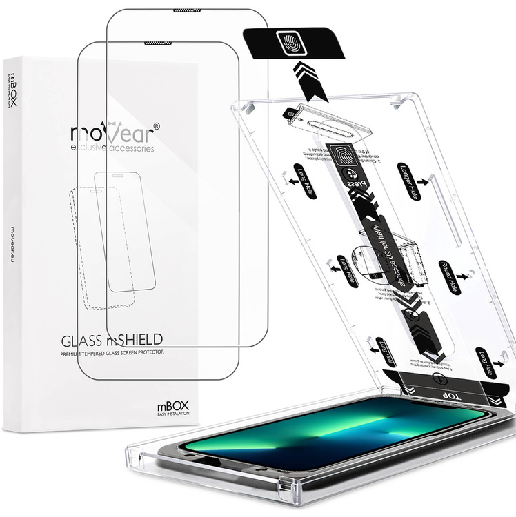 2 Stk. | moVear mBOX GLASS mSHIELD 2.5D für Apple iPhone 16e / 14 / 13 / 13 Pro (6.1") (einfache Installation)