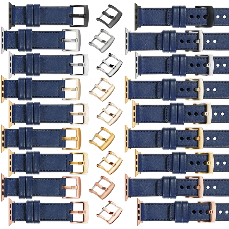 moVear Prestige C1 22mm Navy blau Lederarmband für Apple Watch 10 / 9 / 8 / 7 / 6 / 5 / 4 / SE (42/41/40mm) | Navy blau Nähte [Größen XS-XXL und Schnalle zur Auswahl]