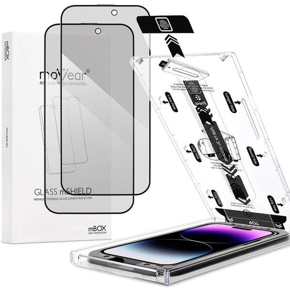 2 pcs. | moVear mBOX GLASS mSHIELD 2.5D MAX privacy for Apple iPhone 14 Pro Max (6.7") (Anti spy, with Applicator)