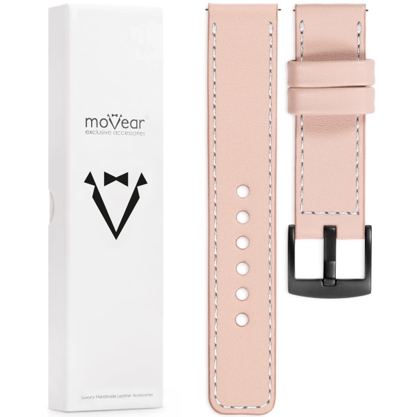 moVear Prestige C1 22mm Flesh pink Leather strap for Samsung Galaxy Watch 3 (45mm) / Watch (46mm) / Gear S3 | Flesh pink stitching [sizes XS-XXL and buckle to choose from]