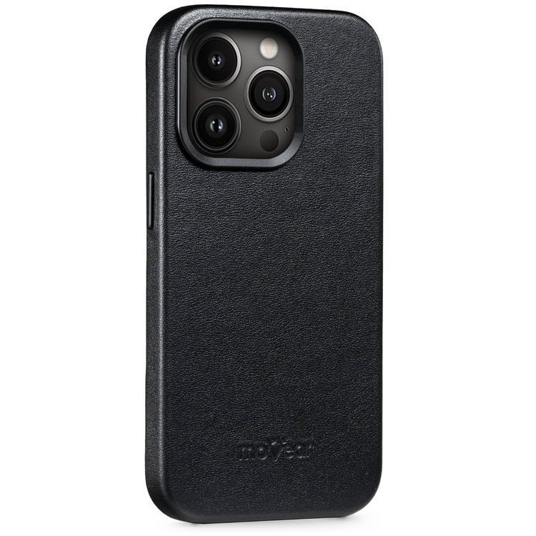 moVear [PRODUCT_MODEL] Lederrückseite für Apple iPhone 14 Pro Max (6.7") | MagSafe kompatibel, Glattleder (Schwarz)