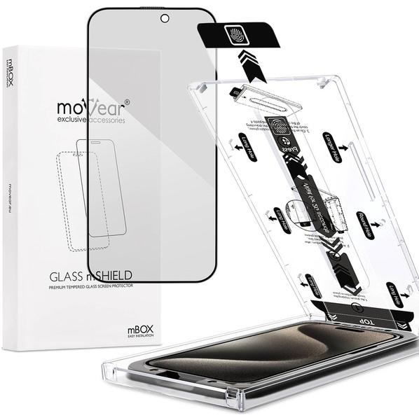 moVear mBOX GLASS mSHIELD 2.5D MAX privacy für Apple iPhone 15 Pro (6.1") (Anti-Spionage, mit Applikator)