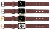 moVear Prestige S1 24mm Lederarmband für Apple Watch 10 / 9 / 8 / 7 / 6 / 5 / 4 / SE (46/45/44mm) & Ultra (49mm) Rotbraun [Adapter und Schnalle zur Auswahl]