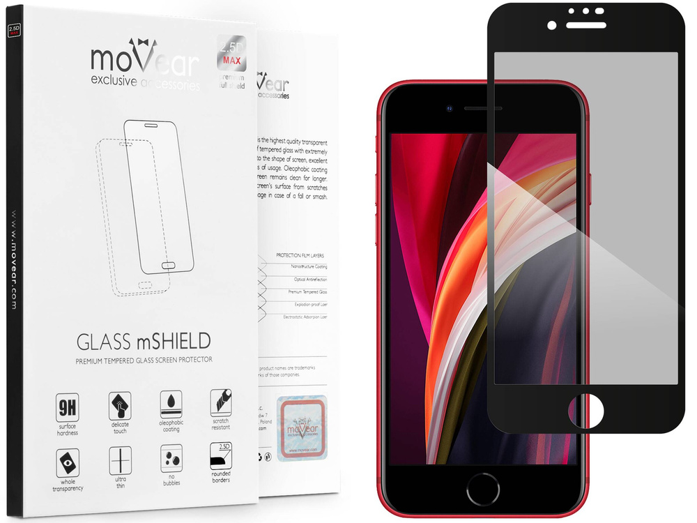 moVear GLASS mSHIELD 2.5D MAX privacy for Apple iPhone SE (2022 / 2020) / 8 / 7 [ROZMIAR_EKRAN] | (Privatizing, case friendly)