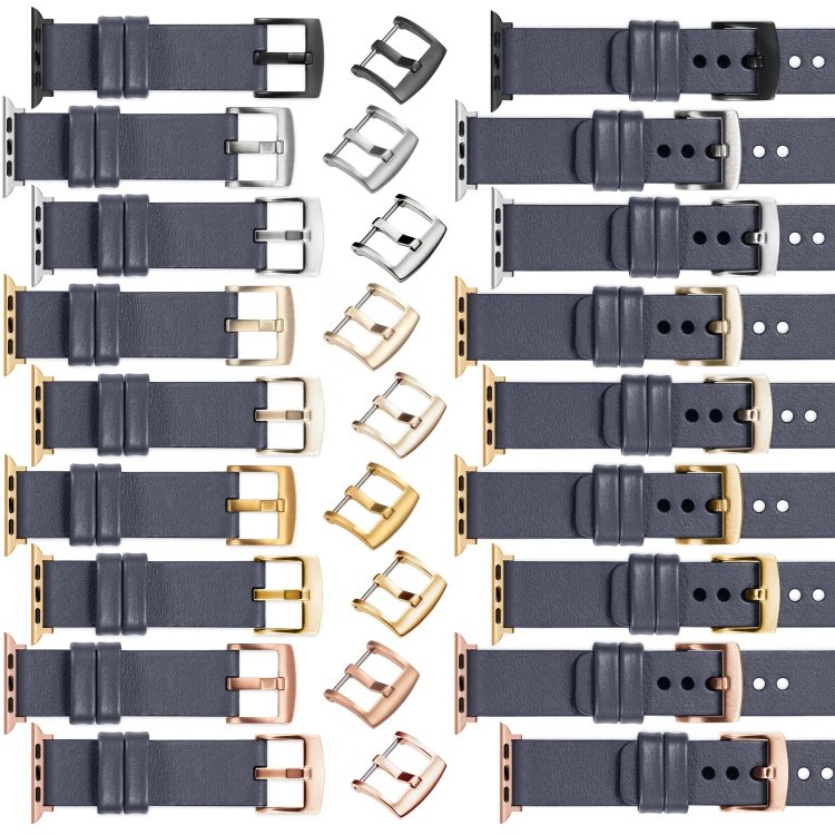 moVear Prestige S1 20mm Lederarmband für Apple Watch 10 / 9 / 8 / 7 / 6 / 5 / 4 / SE (46/45/44mm) & Ultra (49mm) Stahlgrau [Adapter und Schnalle zur Auswahl]