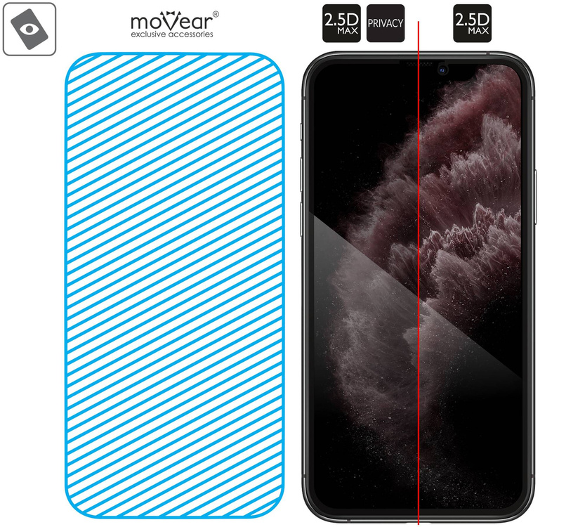 moVear mBOX GLASS mSHIELD 2.5D MAX privacy for Apple iPhone 11 Pro Max / Xs Max (6.5") (Anti spy, with Applicator)