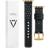 moVear Prestige R2 20mm Schwarz Lederarmband für Apple Watch 10 / 9 / 8 / 7 / 6 / 5 / 4 / SE (42/41/40mm) | Schwarz Nähte [Größen XS-XXL und Schnalle zur Auswahl]