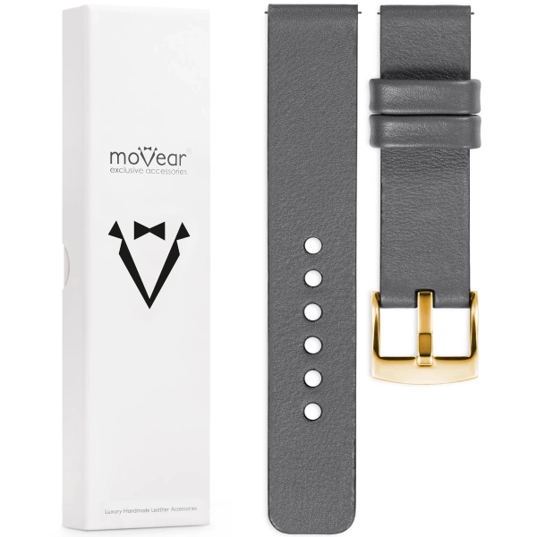 moVear Prestige S1 20mm Uhrenarmband aus Leder | Grau [Größen XS-XXL und Schnalle zur Auswahl]