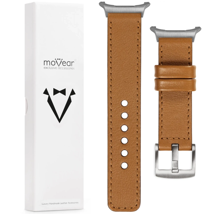 moVear Prestige C1 22mm Light brown Leather strap for Samsung Galaxy Watch Ultra | Light brown stitching [sizes XS-XXL and buckle to choose from]