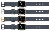 moVear Prestige S1 24mm Lederarmband für Apple Watch 10 / 9 / 8 / 7 / 6 / 5 / 4 / SE (46/45/44mm) & Ultra (49mm) Stahlgrau [Adapter und Schnalle zur Auswahl]