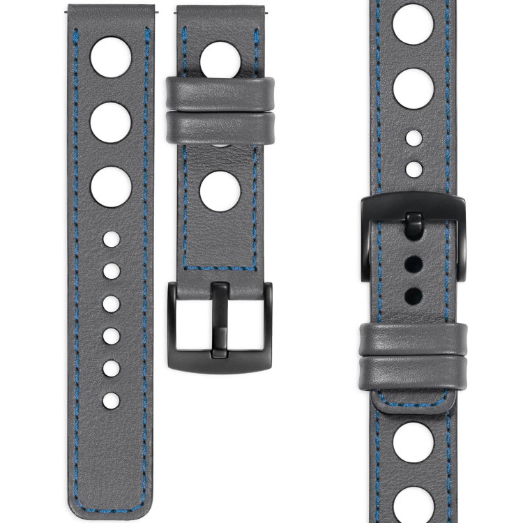 moVear Prestige R1 26mm Uhrenarmband aus Leder | Grau, Grau Nähte [Größen XS-XXL und Schnalle zur Auswahl]