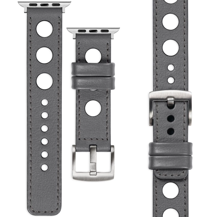 moVear Prestige R1 22mm Gray Leather strap for Apple Watch 10 / 9 / 8 / 7 / 6 / 5 / 4 / SE (42/41/40mm) | Gray stitching [sizes XS-XXL and buckle to choose from]