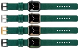 moVear Prestige S1 22mm Lederarmband für Apple Watch 10 / 9 / 8 / 7 / 6 / 5 / 4 / SE (46/45/44mm) & Ultra (49mm) Flaschengrün [Adapter und Schnalle zur Auswahl]