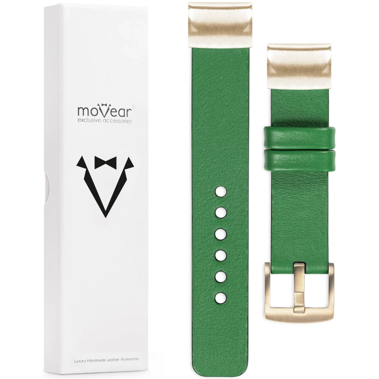 moVear Prestige S1 Leather strap for Garmin QuickFit 20mm (Fenix / Instinct - 43/42/40mm) Green [sizes XS-XXL and buckle to choose from]