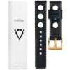 moVear Prestige R1 22mm Uhrenarmband aus Leder | Schwarz, Schwarz Nähte [Größen XS-XXL und Schnalle zur Auswahl]