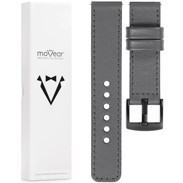 moVear Prestige C1 22mm Gray Leather strap for Samsung Galaxy Watch 3 (45mm) / Watch (46mm) / Gear S3 | Gray stitching [sizes XS-XXL and buckle to choose from]