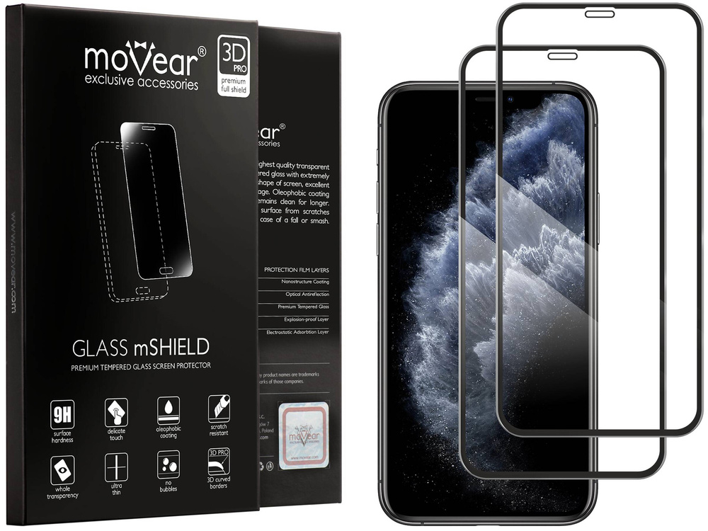 2 pcs. | moVear GLASS mSHIELD 3D PRO for Apple iPhone 11 Pro / Xs / X (5.8") (full screen protection)