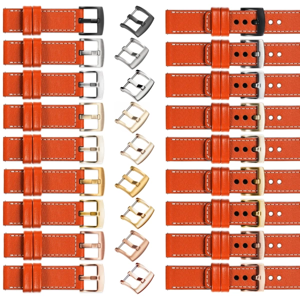 moVear Prestige C1 23mm leather watch strap | Orange, Orange stitching [sizes XS-XXL and buckle to choose from]