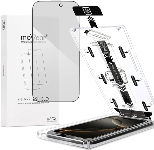 moVear mBOX GLASS mSHIELD 2.5D MAX privacy for Apple iPhone 16 Pro (6.3") (Anti spy, with Applicator)