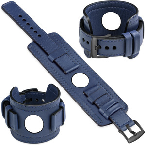 moVear Prestige CW1 22mm Wide leather watch strap with pad for Samsung Galaxy Watch 3 (45mm) / Watch (46mm) / Gear S3 | Navy blue, Navy blue stitching [sizes XS-XXL and buckle to choose from]