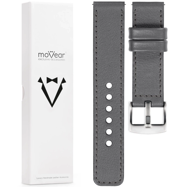 moVear Prestige C1 26mm leather watch strap | Gray, Gray stitching [sizes XS-XXL and buckle to choose from]