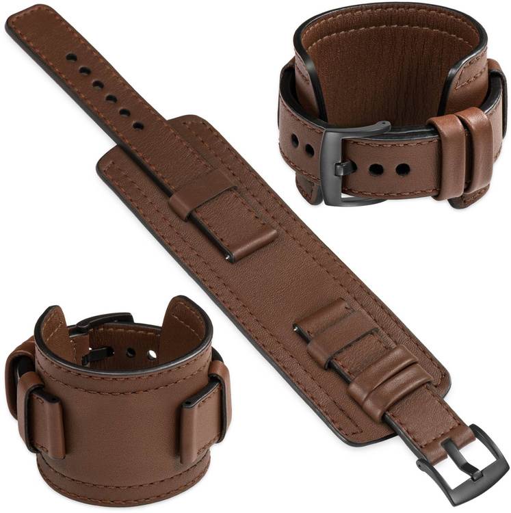 moVear Prestige CW1 22mm Wide leather watch strap with pad for Huawei Watch 5 4 3 2 1 - GT / Pro / Ultimate (48/46mm) | Dark brown, Dark brown stitching [sizes XS-XXL and buckle to choose from]