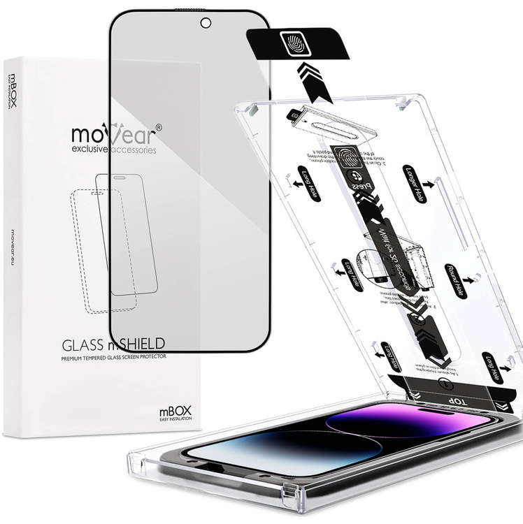 moVear mBOX GLASS mSHIELD 2.5D MAX privacy for Apple iPhone 14 Pro Max (6.7") (Anti spy, with Applicator)