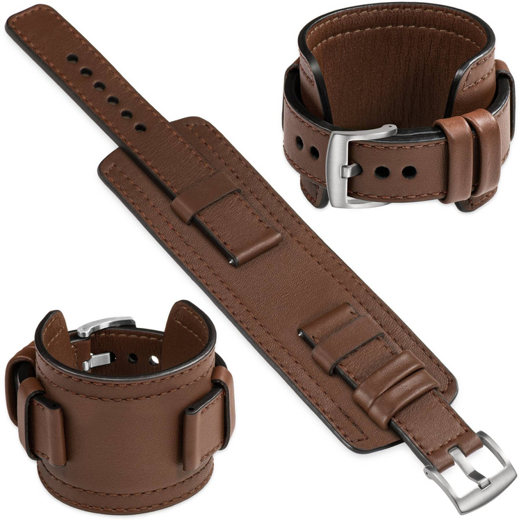 moVear Prestige CW1 22mm Breites Lederarmband mit Polster | Dunkelbraun, Dunkelbraun Nähte [Größen XS-XXL und Schnalle zur Auswahl]