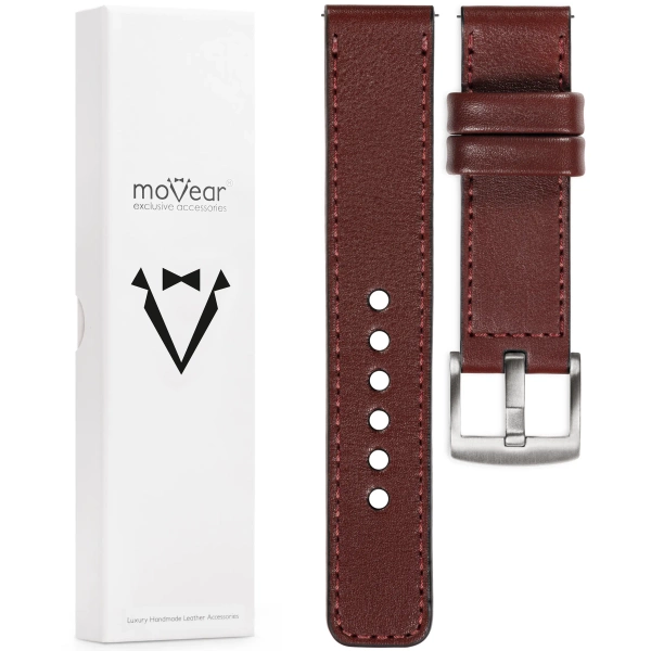 moVear Prestige C1 23mm Uhrenarmband aus Leder | Rotbraun, Rotbraun Nähte [Größen XS-XXL und Schnalle zur Auswahl]