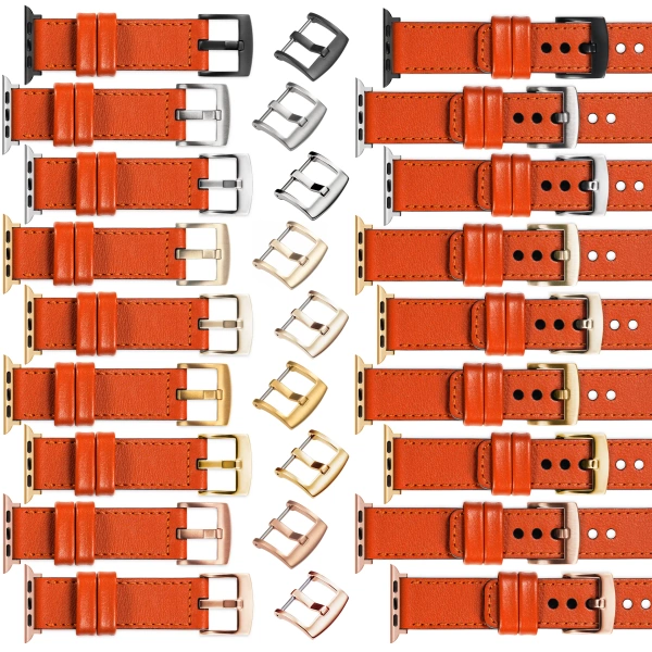 moVear Prestige C1 20mm Orange Lederarmband für Apple Watch 10 / 9 / 8 / 7 / 6 / 5 / 4 / SE (42/41/40mm) | Orange Nähte [Größen XS-XXL und Schnalle zur Auswahl]