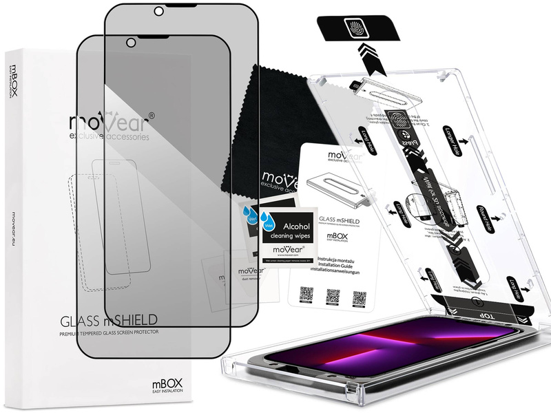 2 Stk. | moVear mBOX GLASS mSHIELD 2.5D MAX privacy für Apple iPhone 14 Plus / 13 Pro Max (6.7") (Anti-Spionage, mit Applikator)