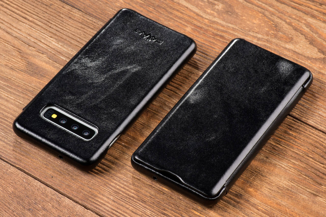 moVear flipSide S Ledertasche für Samsung Galaxy S10 (6.1") | Glatte Leder, Handy Hülle book type (Schwarz)