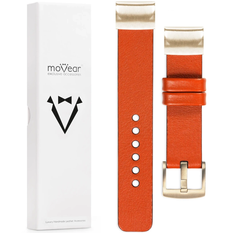 moVear Prestige S1 Leather strap for Garmin QuickFit 20mm (Fenix / Instinct - 43/42/40mm) Orange [sizes XS-XXL and buckle to choose from]
