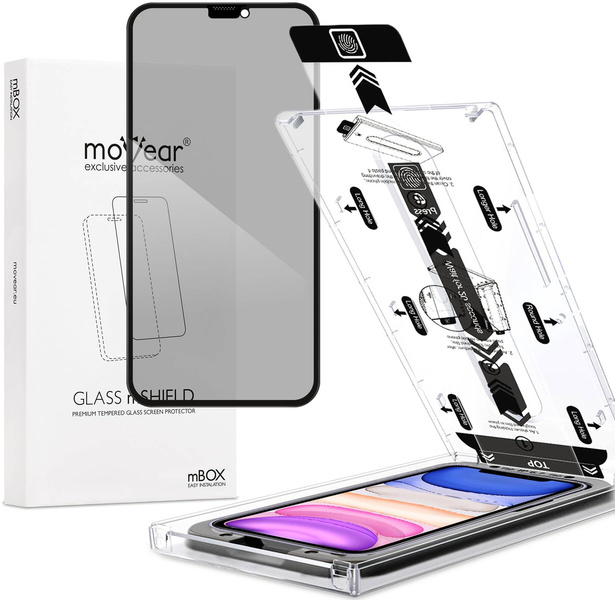 moVear mBOX GLASS mSHIELD 2.5D MAX privacy für Apple iPhone 11 / Xr (6.1") (Anti-Spionage, mit Applikator)