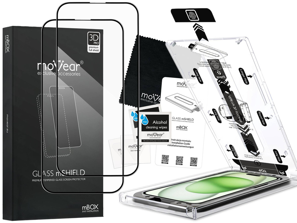 2 Stk. | moVear mBOX GLASS mSHIELD 3D PRO für Apple iPhone 16 Plus / 15 Plus (6.7") (einfache Installation)