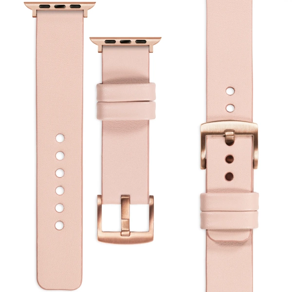 moVear Prestige S1 20mm Lederarmband für Apple Watch 10 / 9 / 8 / 7 / 6 / 5 / 4 / SE (42/41/40mm) Fleisch rosa [Adapter und Schnalle zur Auswahl]