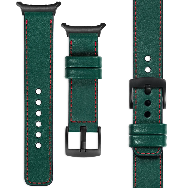 moVear Prestige C1 22mm Flaschengrün Lederarmband für Samsung Galaxy Watch Ultra | Flaschengrün Nähte [Größen XS-XXL und Schnalle zur Auswahl]