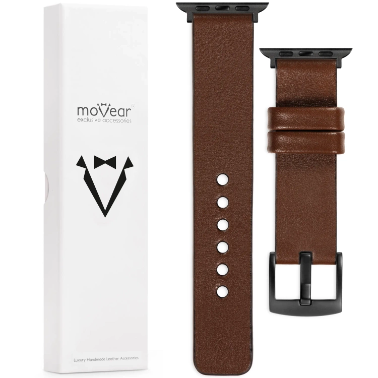 moVear Prestige S1 22mm Leather strap for Apple Watch 10 / 9 / 8 / 7 / 6 / 5 / 4 / SE (46/45/44mm) & Ultra (49mm) Dark brown [adapter and buckle to choose from]
