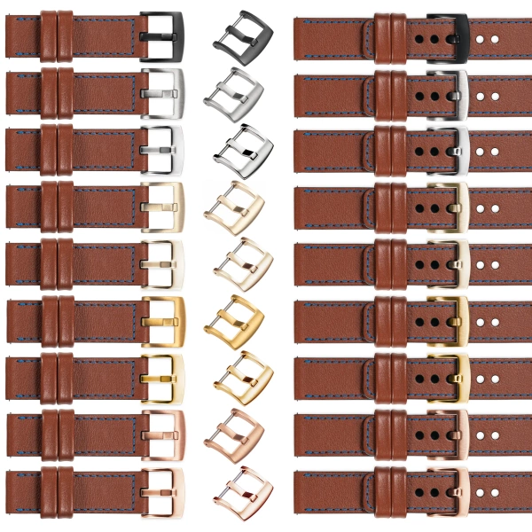 moVear Prestige C1 26mm leather watch strap | Brown, Brown stitching [sizes XS-XXL and buckle to choose from]