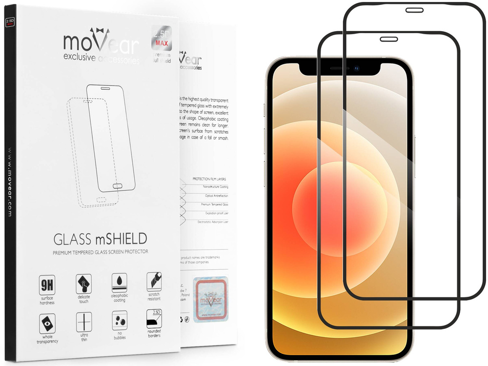 2 Stk. | moVear GLASS mSHIELD 2.5D MAX für Apple iPhone 12 Mini (5.4") (Handyhülle freundlich)