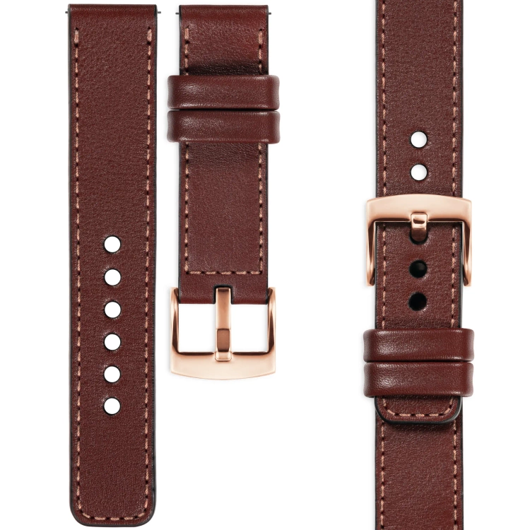 moVear Prestige C1 18mm leather watch strap | Auburn, Auburn stitching [sizes XS-XXL and buckle to choose from]