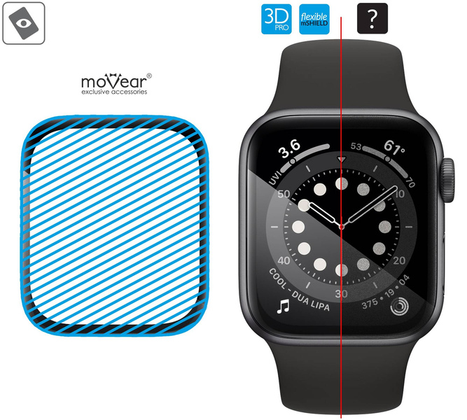 moVear flexible mSHIELD 3D PRO for Apple Watch 3/2/1 (42mm) (1.65"). Armored hybrid glass.