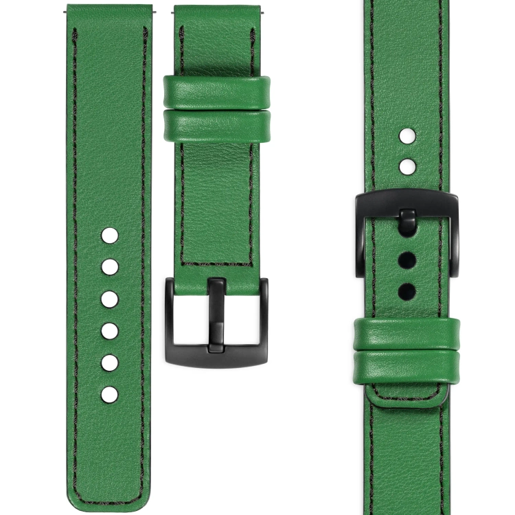 moVear Prestige C1 26mm leather watch strap | Green, Green stitching [sizes XS-XXL and buckle to choose from]