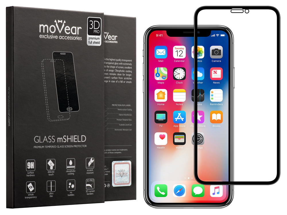 moVear GLASS mSHIELD 3D PRO MATT for iPhone Xs / X | Tempered Glass screen protector full coverage, 9H