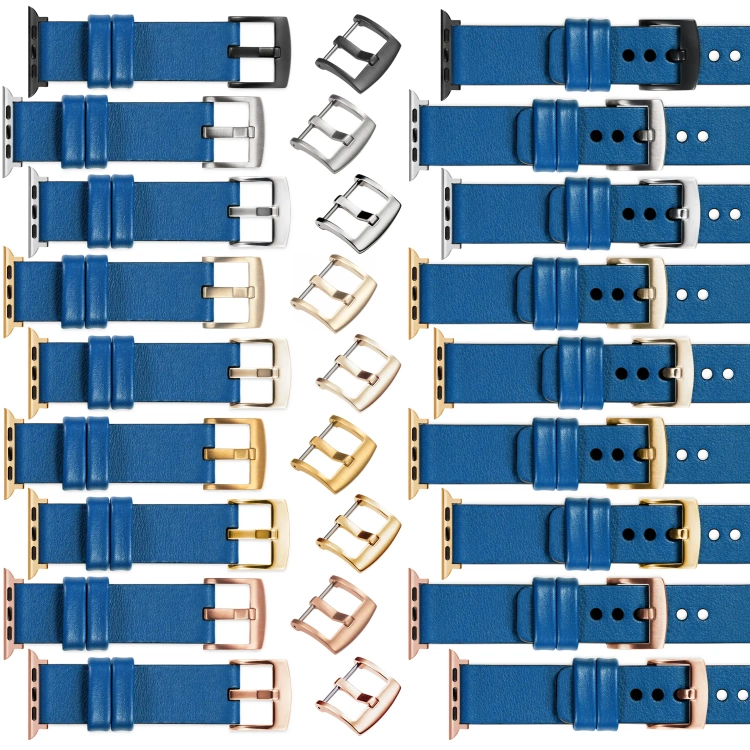 moVear Prestige S1 22mm Lederarmband für Apple Watch 10 / 9 / 8 / 7 / 6 / 5 / 4 / SE (42/41/40mm) Blau [Adapter und Schnalle zur Auswahl]